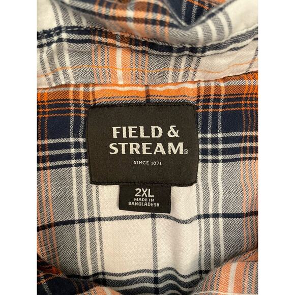 Field & Stream Men's Short Sleeve Button Up Flannel Shirt Size 2XL Orange Blue - Picture 3 of 6